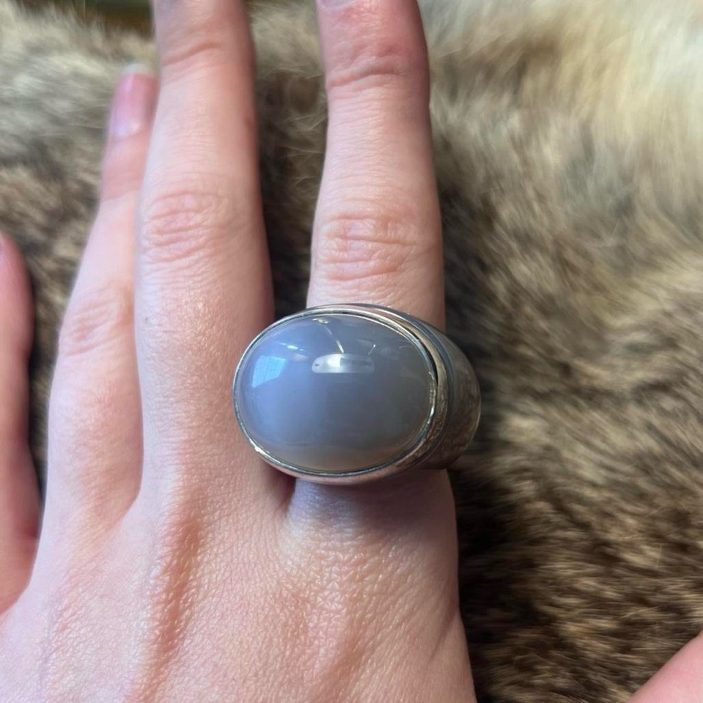 Chunky Solid Stone Agate Sterling Silver Ring - image 1